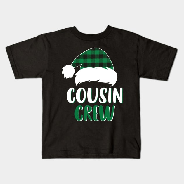 Cousin Crew Green Plaid Santa Hat Family Matching Christmas Pajama Kids T-Shirt by Sincu